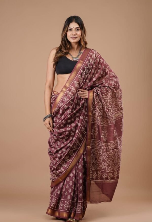 Hand Block Maheshwari Silk Saree