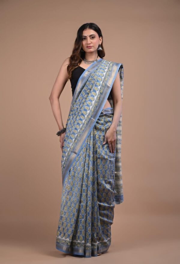 Hand Block Maheshwari Silk Saree
