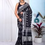 Hand Block Print Linen Cotton Saree