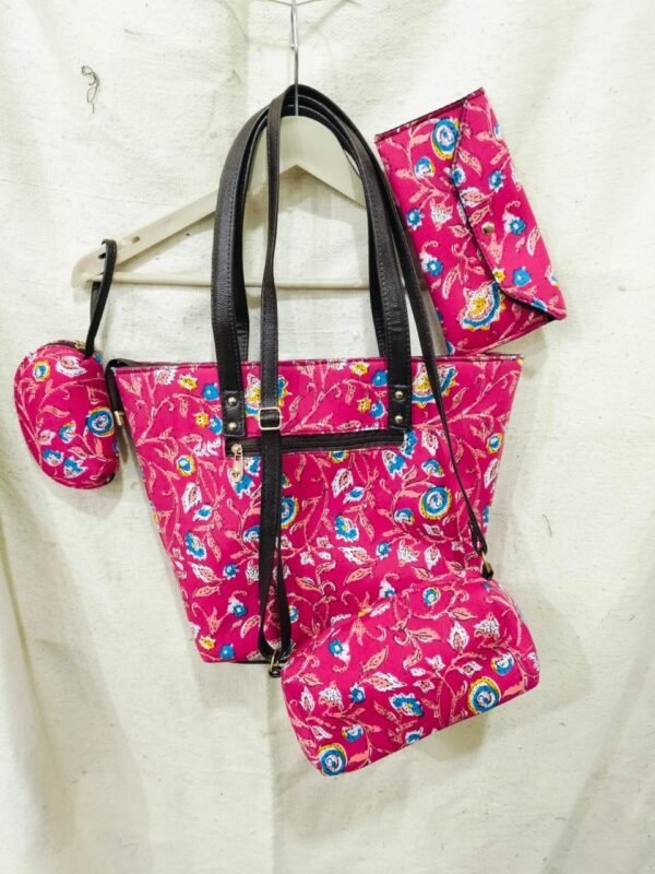 Jaipuri Printed Cotton 4pes Bag Set