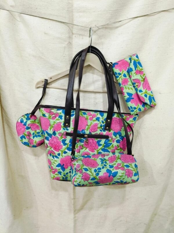 Jaipuri Printed Cotton 4pes Bag Set