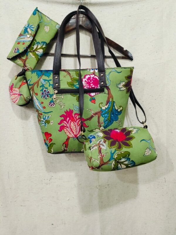 Jaipuri Printed Cotton 4pes Bag Set