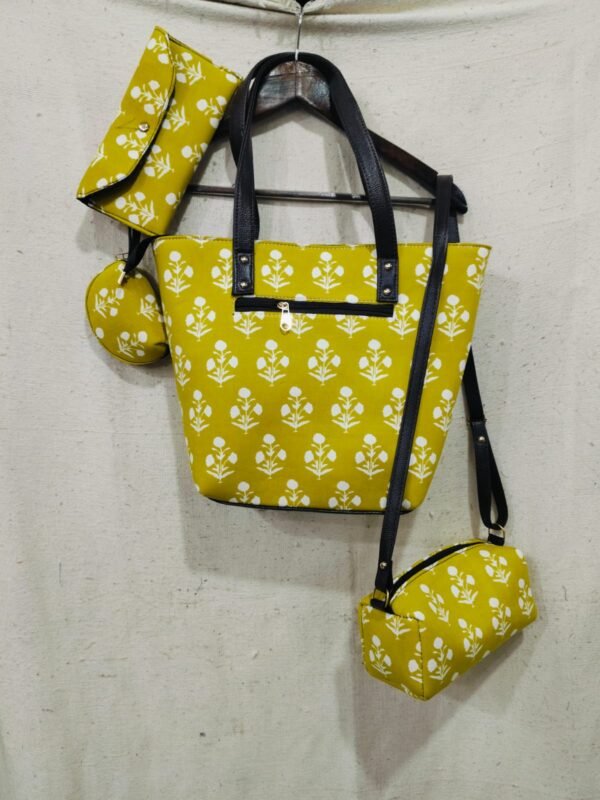 Jaipuri Printed Cotton 4pes Bag Set