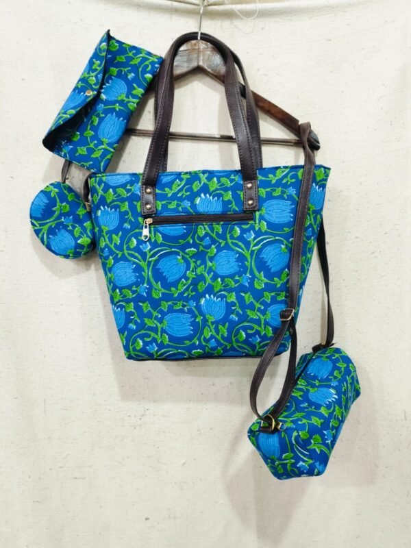 Jaipuri Printed Cotton 4pes Bag Set