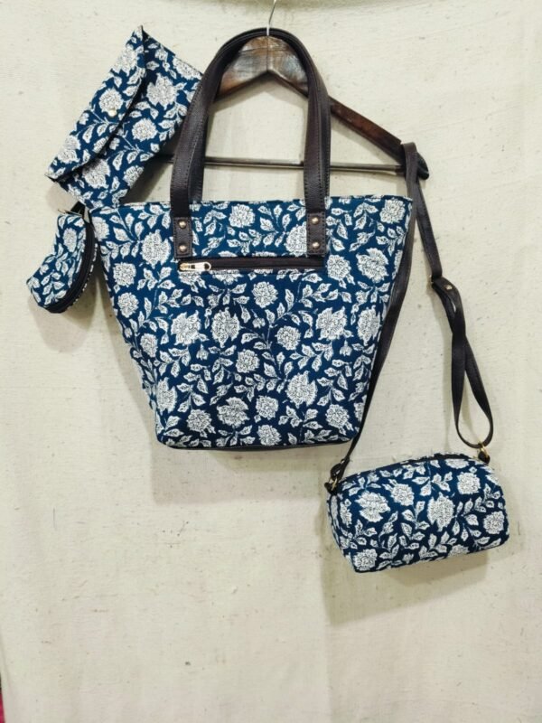 Jaipuri Printed Cotton 4pes Bag Set
