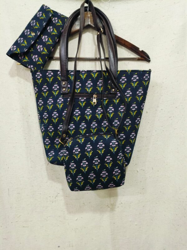 Jaipuri Printed Cotton 4pes Bag Set