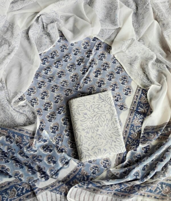 Block Print Cotton Suit With Cotton Dupatta