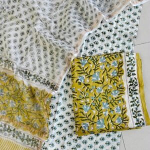 Block Print Cotton Suit With kota Doriya Dupatta