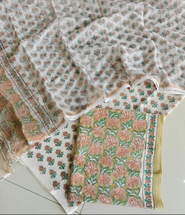 Block Print Cotton Suit With kota Doriya Dupatta