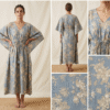 Dusty Blue Floral Cotton Kaftan