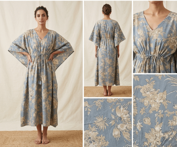 Dusty Blue Floral Cotton Kaftan
