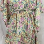 Yellow Pink Floral Block Print Kaftan