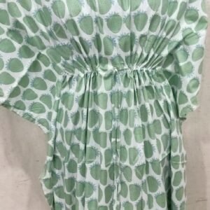 Green Hand Block Printed Cotton Kaftan