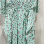 Mint Green & Grey Jaipuri Print Long Kaftan,
