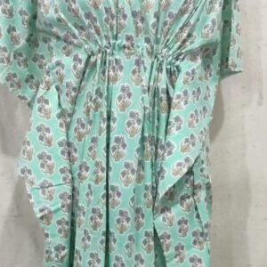 Mint Green & Grey Jaipuri Print Long Kaftan,