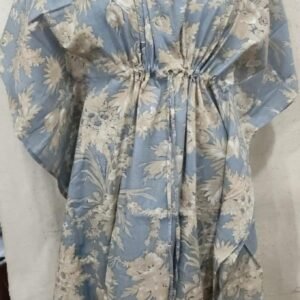 Dusty Blue Floral Cotton Kaftan
