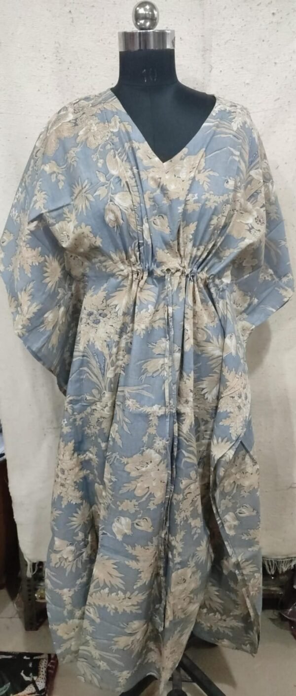 Dusty Blue Floral Cotton Kaftan